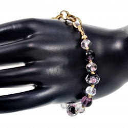 16 - 20cm Armband Dames - Verguld RVS - Ovale Schakelarmband met Paarse Kristallen en Murano Glaskralen - Verstelbaar