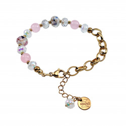 Verguld RVS Ovale Schakelarmband Kristallen-Murano-Glas en Roze Jade