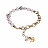 Verguld RVS Ovale Schakelarmband Kristallen-Murano-Glas en Roze Jade