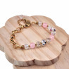 Verguld RVS Ovale Schakelarmband Kristallen-Murano-Glas en Roze Jade