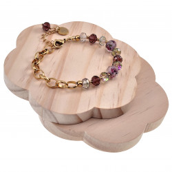 Verguld RVS Ovale Schakelarmband Framboos en Kristallen Murano-Glas