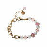 16 - 20cm Armband Dames - Verguld RVS - Ovale Schakelarmband met Roze Kristallen - Murano-Glaskralen - Verstelbaar