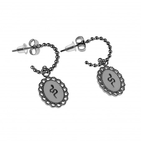 Oorbellen Dames - Zilverkleurig RVS - Open Oorringen met Witte Hanger