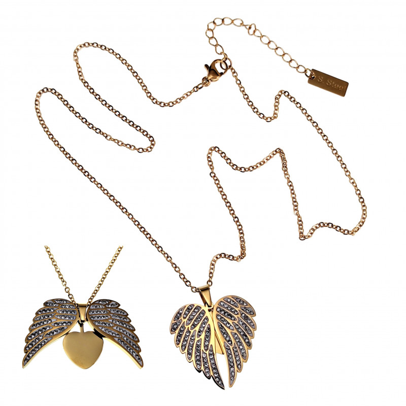 48cm Ketting + Hanger Dames - Verguld RVS - Gepersonaliseerde Engel Vleugel Ketting - Engel Ketting - Goudkleurige Hart Ketting