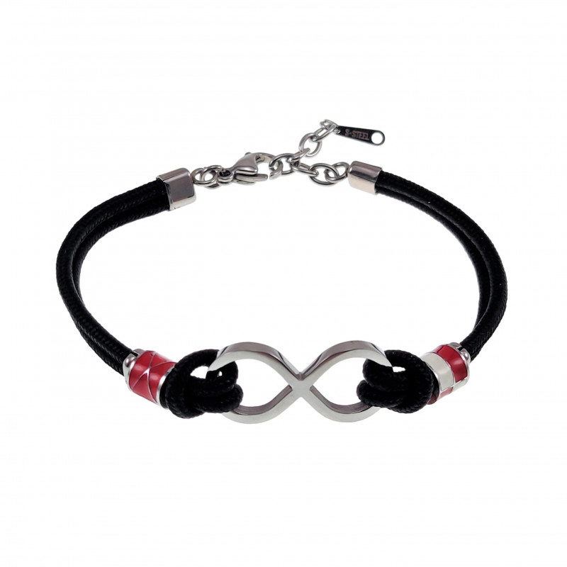 17 - 20cm Armband Unisex - Zwarte Koord Armband RVS Infinity Armband 17 - 20cm Armband Unisex - Zwarte Koord Armband RVS Infinity Armband