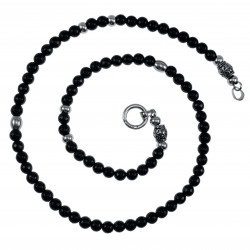 70cm x 8mm Onyx Ketting Heren - Gepolijst RVS - Gefacetteerde Onyx Natuursteen - Natuursteen Ketting - Zwarte Kralenketting