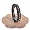 20cm of 19cm Armband Heren - Donkerbruin Leren - RVS - Gevlochten Armband