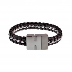 20cm of 19cm Armband Heren - Donkerbruin Leren - RVS - Gevlochten Armband