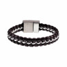 20cm of 19cm Armband Heren - Donkerbruin Leren - RVS - Gevlochten Armband