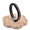 20cm Armband Heren - Zwarte Leren - RVS - Gevlochten Armband