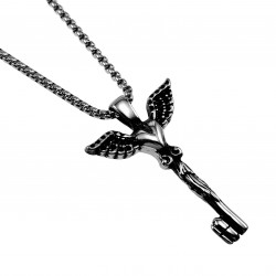 60cm x 3mm Jasseron-ketting + Engel-Hart Sleutelhanger Heren - RVS