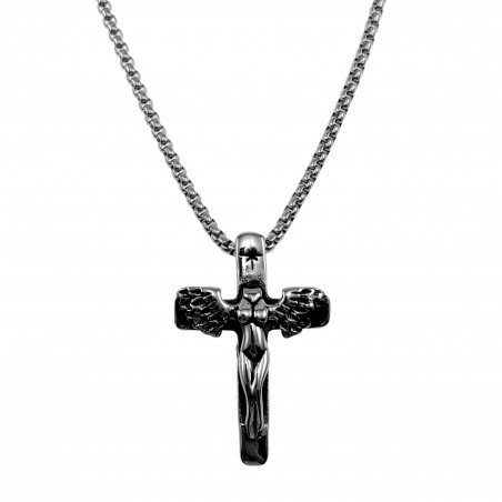 60cm x 3mm RVS Jasseron- Ketting met Vrouw-Engel Kruishanger Unisex
