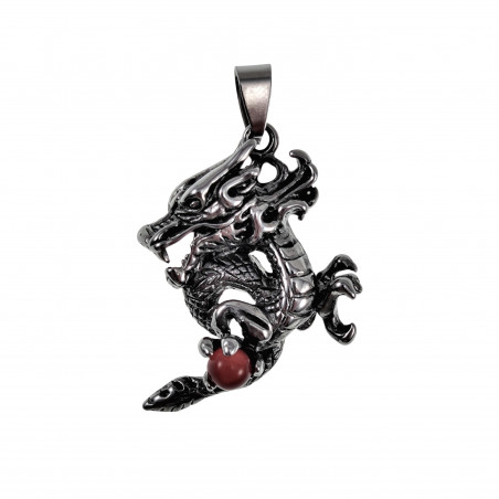 35mm x 30mm Gepolijst RVS Drakenhanger met Rode Kattenoogsteen Unisex