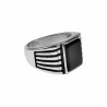 Zegelring Heren - Gepolijst RVS - Strepen Desing - Ring met Rechthoekige Onyx