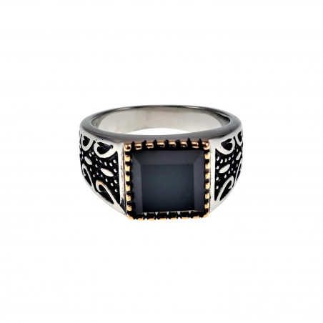Zegelring Heren - Gepolijst RVS - Ring met Zwarte Onyx