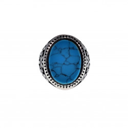 Ovale Zegelring Heren - Gepolijst RVS - Ring met Natuurlijke Turquoise Steen