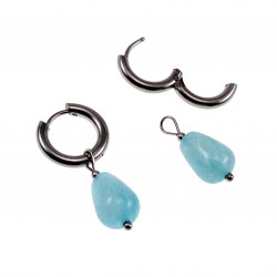 ∅14mm x 2,5mm Oorringen Dames - Zilverkleur RVS - Blauwe Chalcedoon Drop Stone Dangle Oorbellen