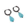 ∅14mm x 2,5mm Oorringen Dames - Zilverkleur RVS - Blauwe Chalcedoon Drop Stone Dangle Oorbellen