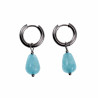 ∅14mm x 2,5mm Oorringen Dames - Zilverkleur RVS - Blauwe Chalcedoon Drop Stone Dangle Oorbellen
