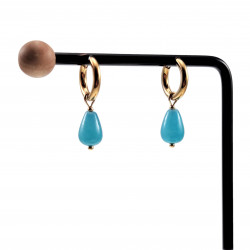 ∅14mm x 2,5mm Oorringen Dames - Verguld RVS - Blauwe Chalcedoon Drop Stone Dangle Oorbellen