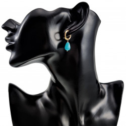 ∅14mm x 2,5mm Oorringen Dames - Verguld RVS - Blauwe Chalcedoon Drop Stone Dangle Oorbellen