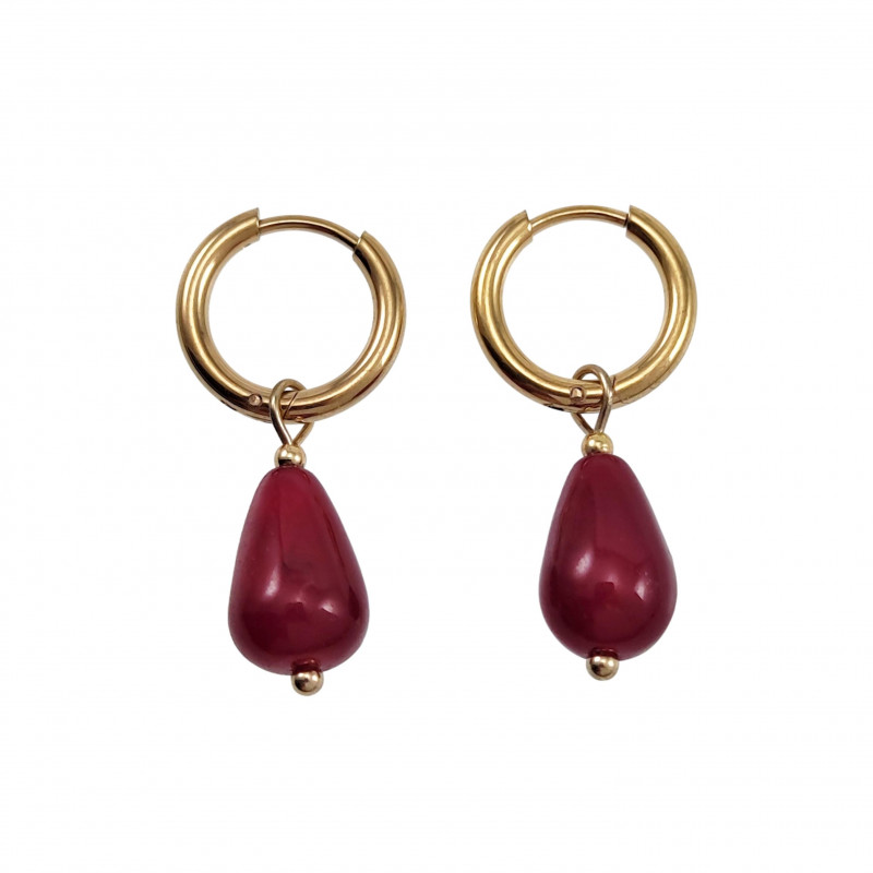 ∅14mm x 2mm Oorringen Dames - Verguld RVS - Rode Jade Drop Stone Dangle Oorbellen