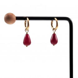 ∅14mm x 2mm Oorringen Dames - Verguld RVS - Rode Jade Drop Stone Dangle Oorbellen