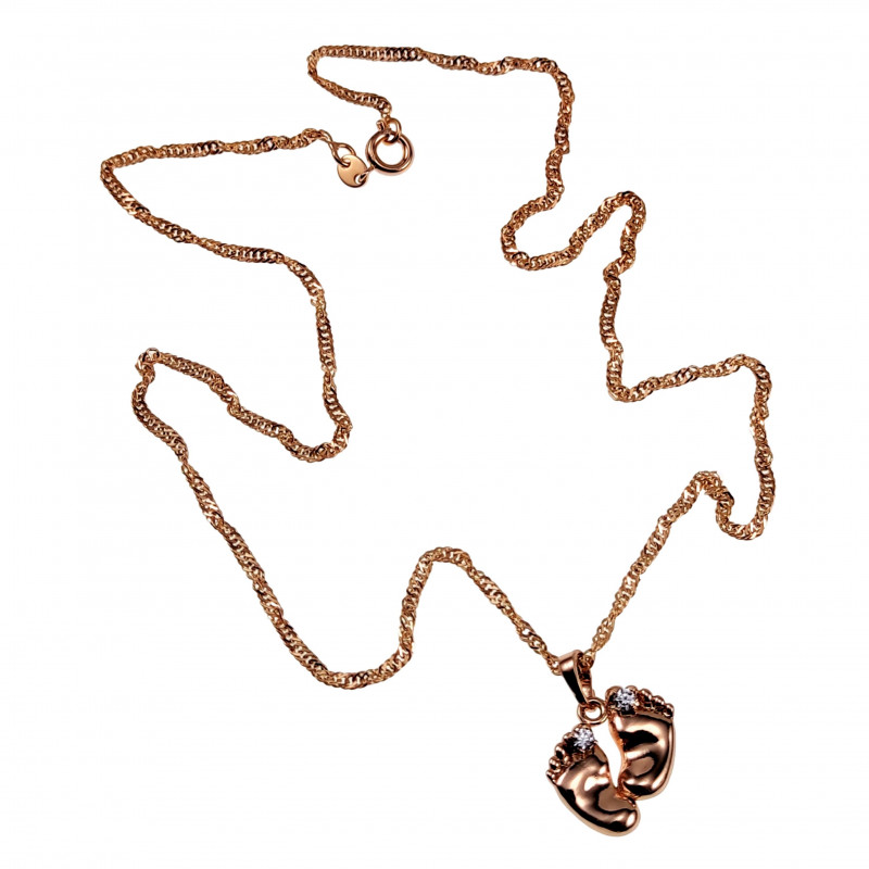 Dames - Rope Oval Ketting met Babyvoetjes Hanger - Rose Gold Plated Dames - Rope Oval Ketting met Babyvoetjes Hanger - Rose Gold Plated