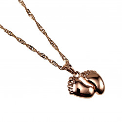 Dames - Rope Oval Ketting met Babyvoetjes Hanger - Rose Gold Plated