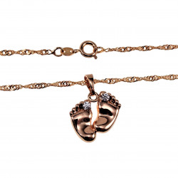 Dames - Rope Oval Ketting met Babyvoetjes Hanger - Rose Gold Plated