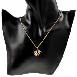 Dames - Rope Oval Ketting met Babyvoetjes Hanger - Rose Gold Plated