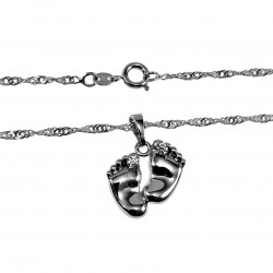 Dames - Rope Oval Ketting met Babyvoetjes Hanger - Gerhodineerd