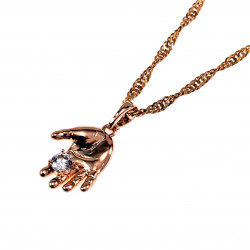 Dames - Rope Oval Ketting met Babyhandje Hanger - Rose Gold Plated