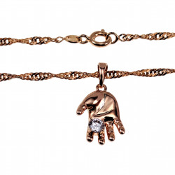 Dames - Rope Oval Ketting met Babyhandje Hanger - Rose Gold Plated