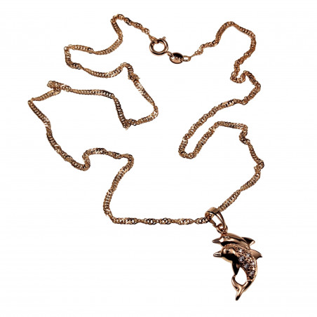 Dames - Rope Oval Ketting met Dolfijnen Hanger - Rose Gold Plated