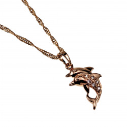 Dames - Rope Oval Ketting met Dolfijnen Hanger - Rose Gold Plated