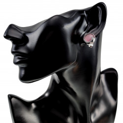 Oorclips Dames - Roze Cabochon Clip-on Oorbellen met Strass - 16 mm Ronde Oorclips