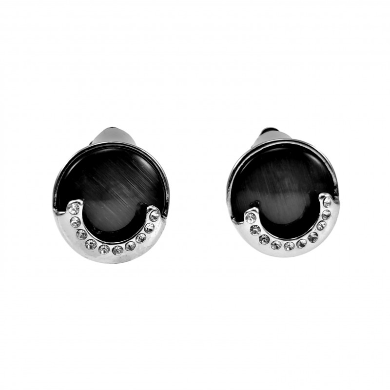 Oorclips Dames - Clip-on Oorbellen met Zwarte Cabochon en Strass Oorclips Dames - Clip-on Oorbellen met Zwarte Cabochon en Strass