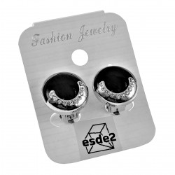 Oorclips Dames - Clip-on Oorbellen met Zwarte Cabochon en Strass