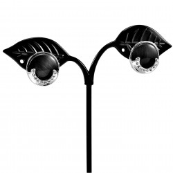 Oorclips Dames - Clip-on Oorbellen met Zwarte Cabochon en Strass