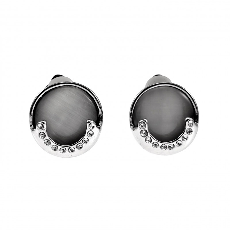 Oorclips Dames - Clip-on Oorbellen met Lichtgrijze Cabochon en Strass Oorclips Dames - Clip-on Oorbellen met Lichtgrijze Cabochon en Strass