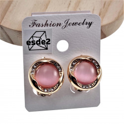 Roségoudkleur Oorclips - Clip-on Oorbellen met Roze Cabochon en Strass