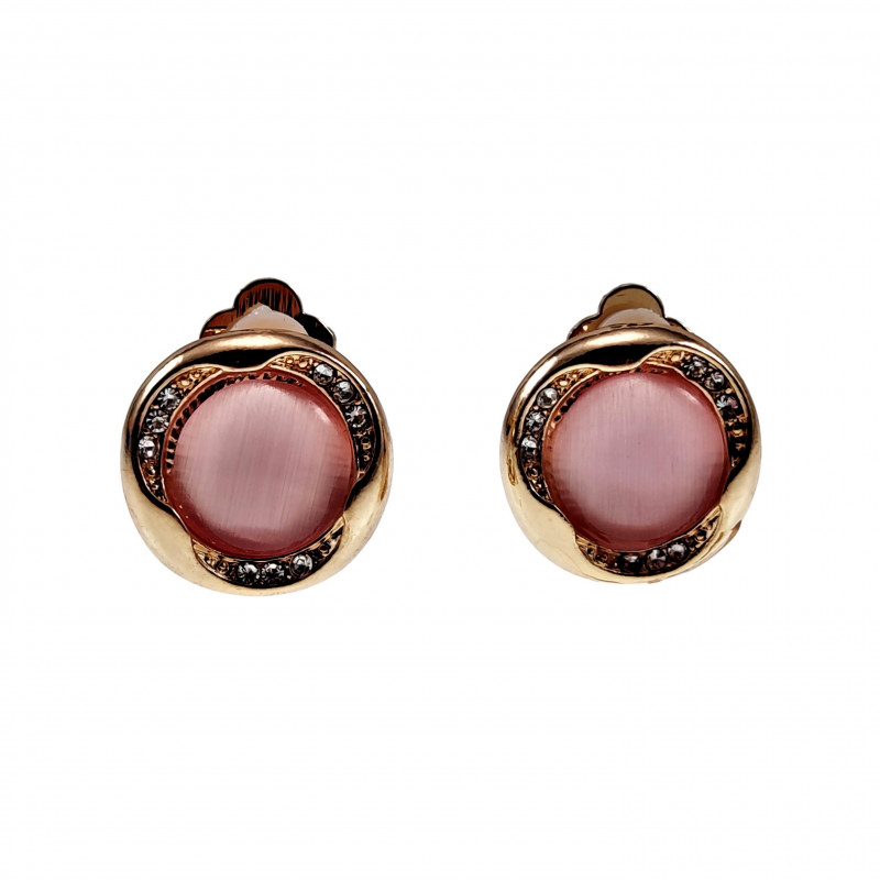 Roségoudkleur Oorclips - Clip-on Oorbellen met Roze Cabochon en Strass Roségoudkleur Oorclips - Clip-on Oorbellen met Roze Cabochon en Strass