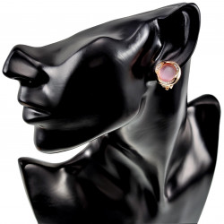 Roségoudkleur Oorclips - Clip-on Oorbellen met Roze Cabochon en Strass