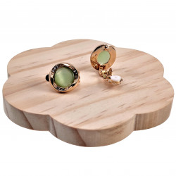 Roségoudkleur Oorclips - Clip-on Oorbellen met Groene Cabochon en Strass
