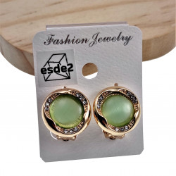 Roségoudkleur Oorclips - Clip-on Oorbellen met Groene Cabochon en Strass