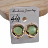 Roségoudkleur Oorclips - Clip-on Oorbellen met Groene Cabochon en Strass