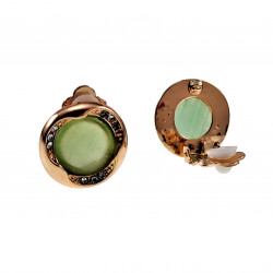 Roségoudkleur Oorclips - Clip-on Oorbellen met Groene Cabochon en Strass