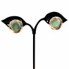 Roségoudkleur Oorclips - Clip-on Oorbellen met Groene Cabochon en Strass