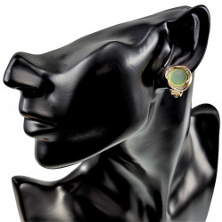 Roségoudkleur Oorclips - Clip-on Oorbellen met Groene Cabochon en Strass